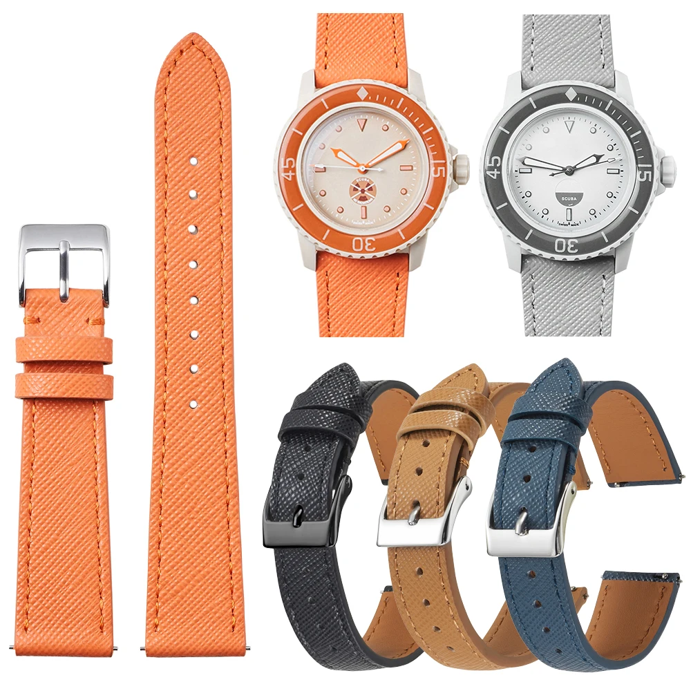 Ремешок зауженный для наручных часов быстросъемный кожаный сменный тонкий