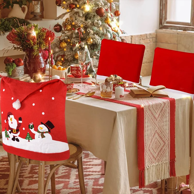 Чехлы на стулья с рождественской шапкой Санта Клауса чехол сиденье из нетканого