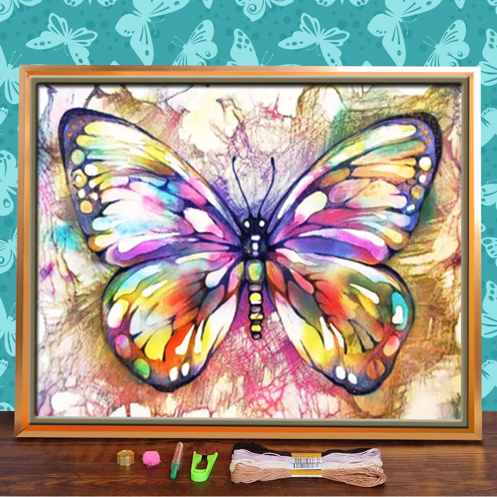 Холст с цветочным принтом бабочки 11CT Набор для вышивки крестом DMC нитки рукоделие