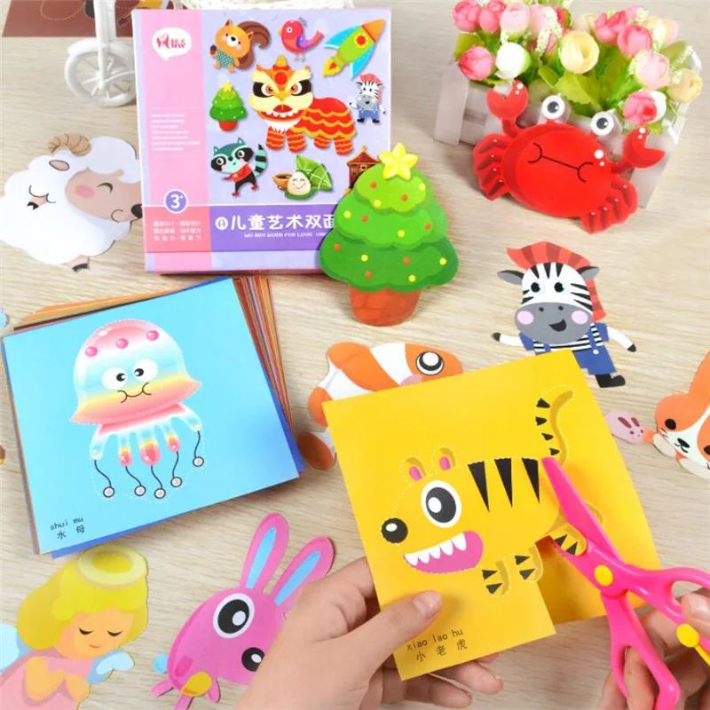 

100pcs Kids Cartoon Color Paper Folding And Cutting Toys Children Kingergarden Art Craft DIY Educational Toys