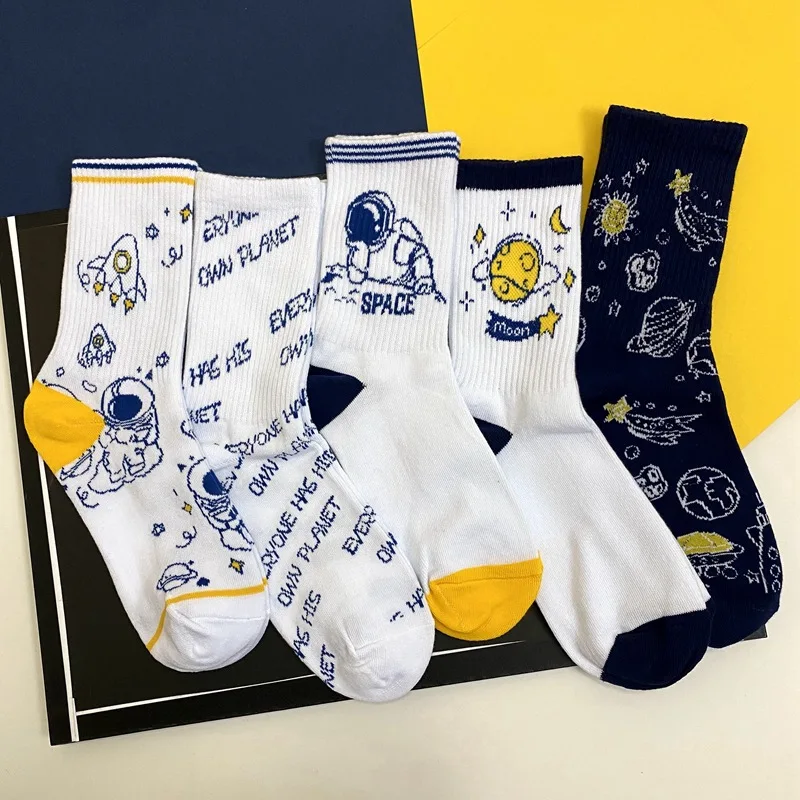 

Spaceship Cartoon Long Socks Men's Ins Tide Street Hip Hop Cotton Socks Women's Sports Fashion Harajuku Print Funny Socks Kawaii