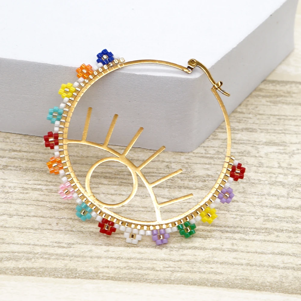 Разноцветные дизайнерские женские серьги Миюки «сглаза» с бусинами ручной работы и длинными каплевидными ушками в стиле феоника 2022