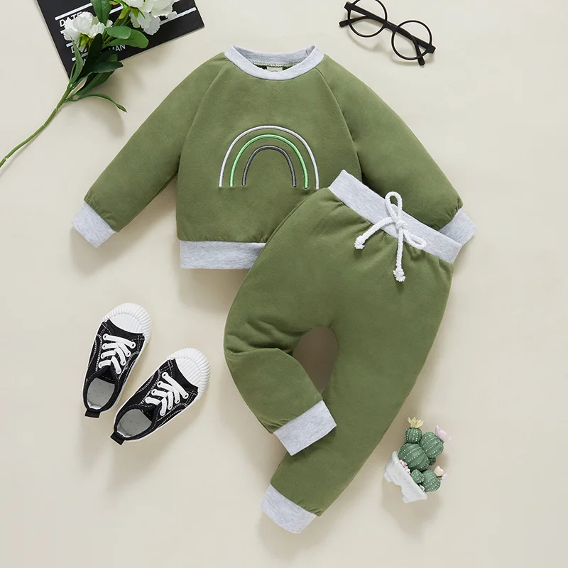 

LZH 2022 New Baby Girl Clothes Printed Pullover Color Block Top And Pants Infant Boy Suits Long Sleeves Set Two Pieces 0-4 Years