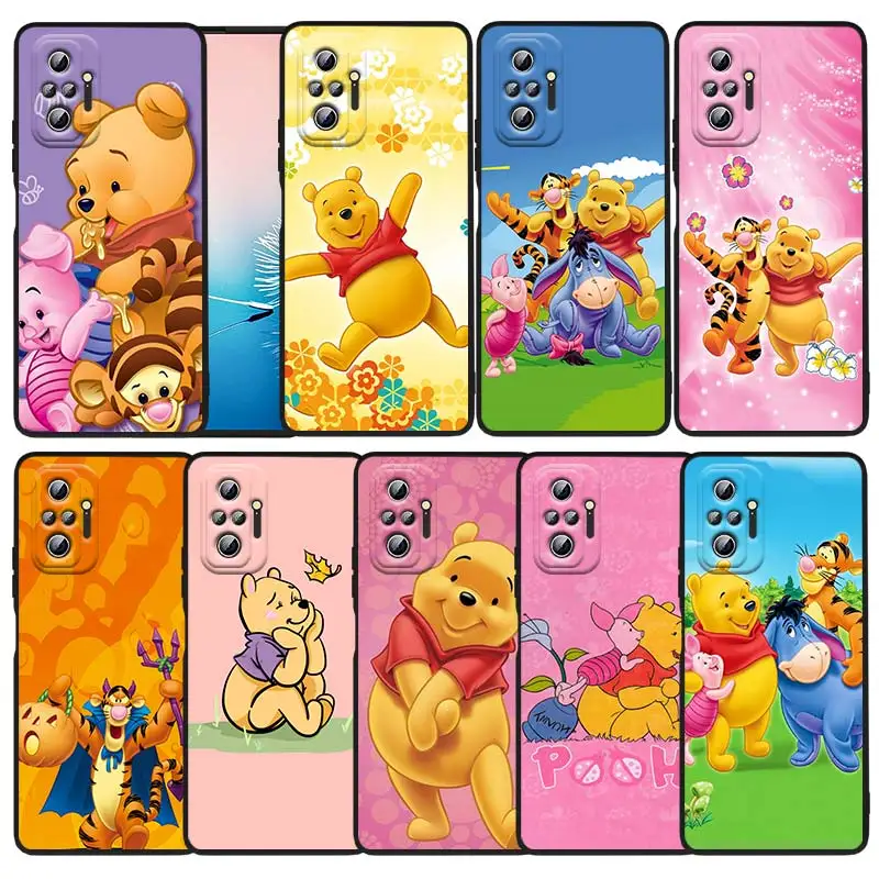 

Cute Winnie the Pooh Phone Case For Xiaomi Redmi Note 12 11E 11S 11 11T 10 10S 9 9T 9S 8 8T Pro Plus 5G Funda Black Cover