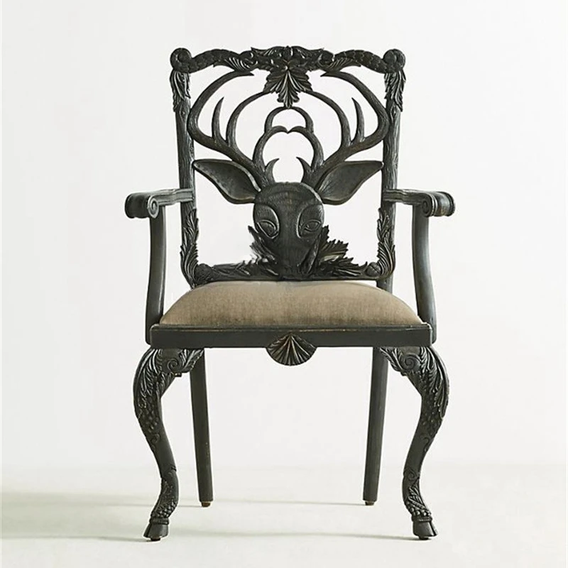 

Make old solid wood carved chairs, country villas, leisure chairs, dining chairs, artistic design with armrests.