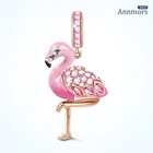 Милый кулон для животного посеребренный Розовый фламинго подходит для оригинального браслета, подвески, ювелирные изделия с цветным цирконием