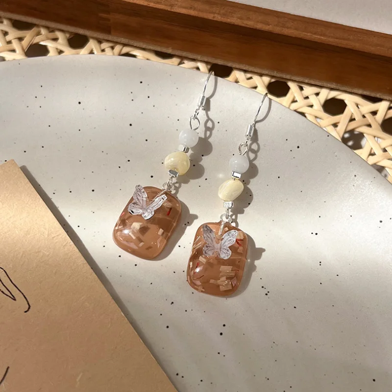 

Minar Chinese Style Square Resin Butterfly Pendant Earring for Women Natural Stone Beads Strand Long Dangle Earrings Oorbellen