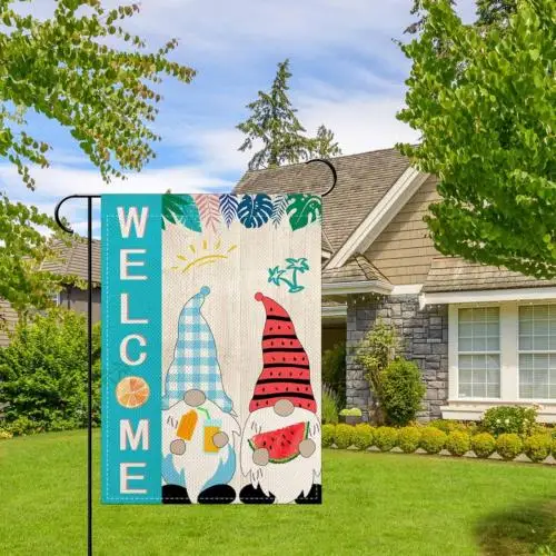 Добро пожаловать Летние гномы Садовые флаги 12 5X18 дюймов Двусторонние