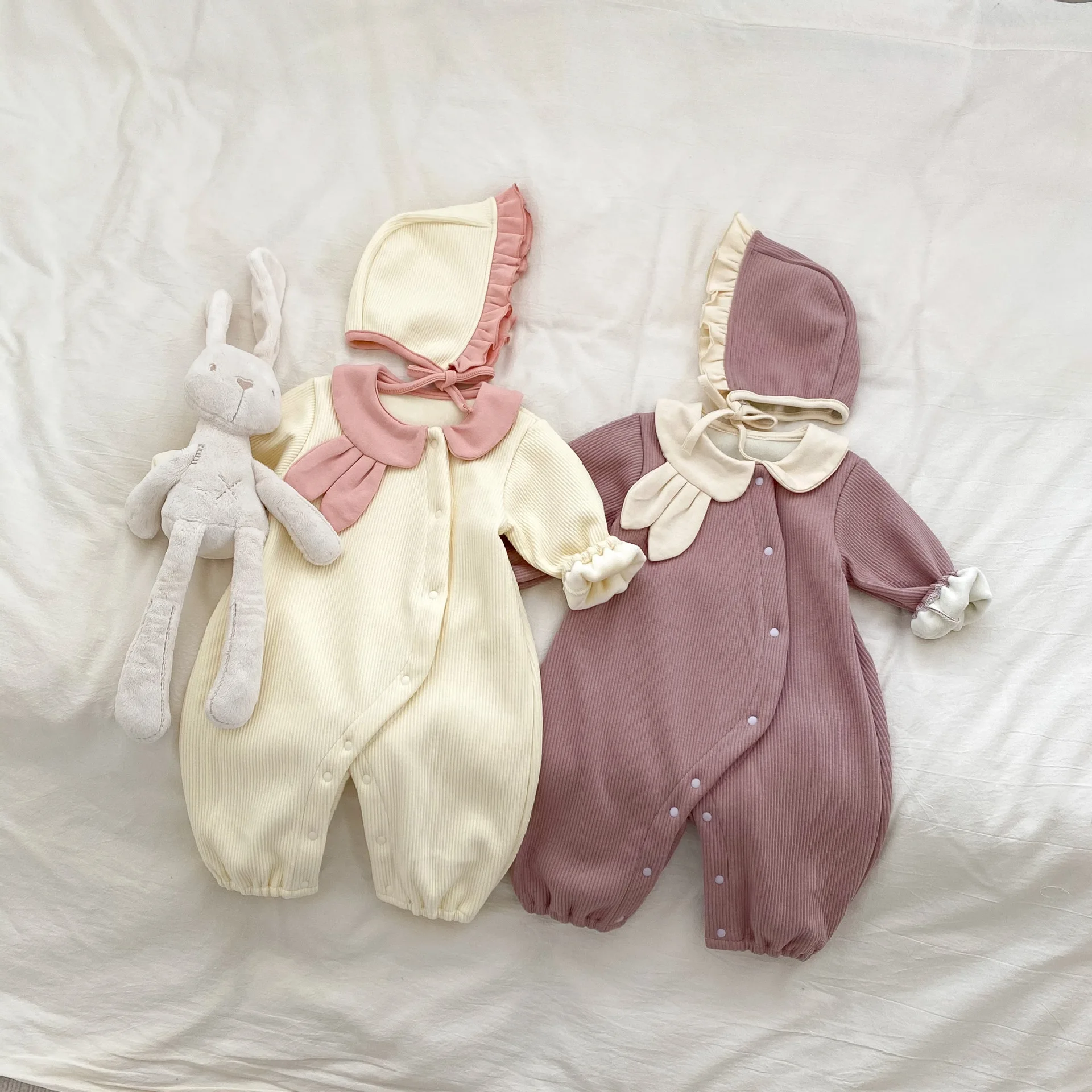 

Осенне-зимний детский флисовый утепленный комбинезон с кроличьим воротником для маленьких мальчиков, цельный хлопковый теплый комбинезон для маленьких девочек