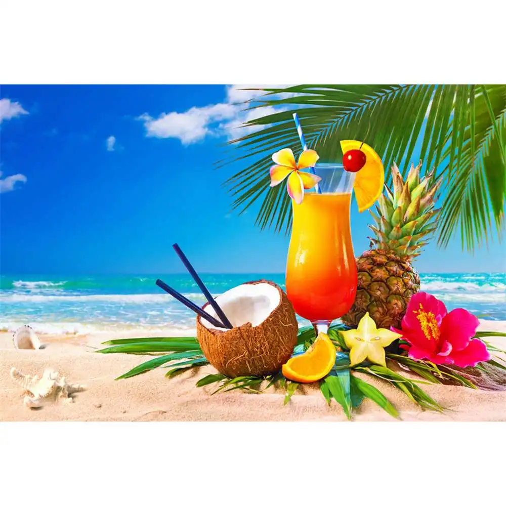 Summer Beach Party Decoration Photography Backdrops Custom Sea Sands Pineapple Ice Cream Home Holiday Studio Photo Backgrounds enlarge