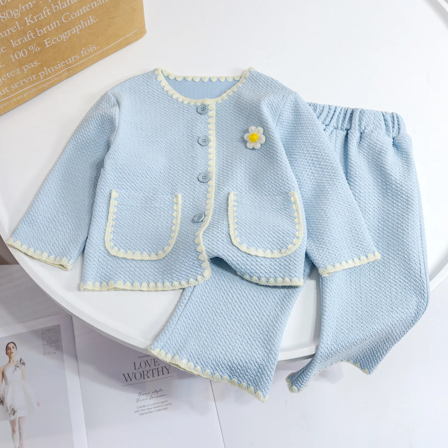 Детские комплекты весеннее пальто для девочек корейский модный детский костюм