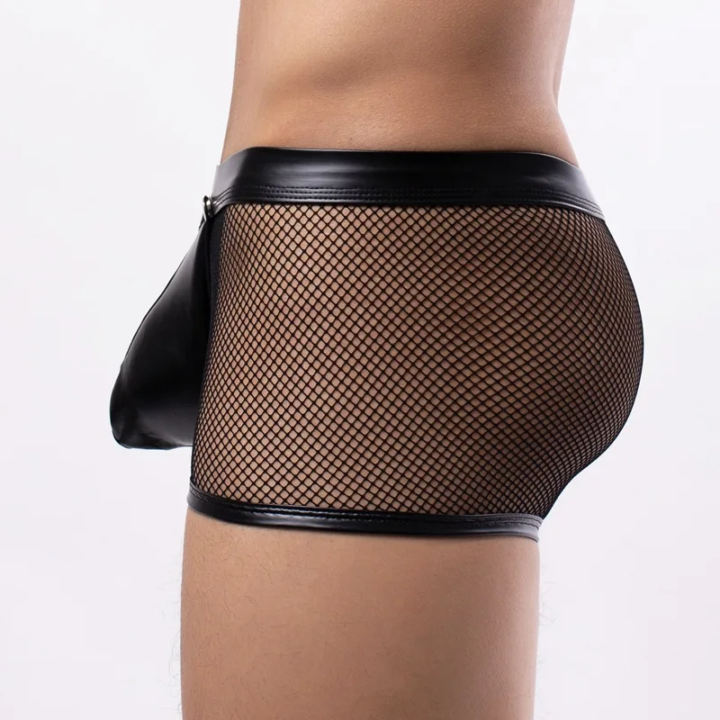 Сетчатые трусы-боксеры мужское сексуальное нижнее белье с открытой спиной для