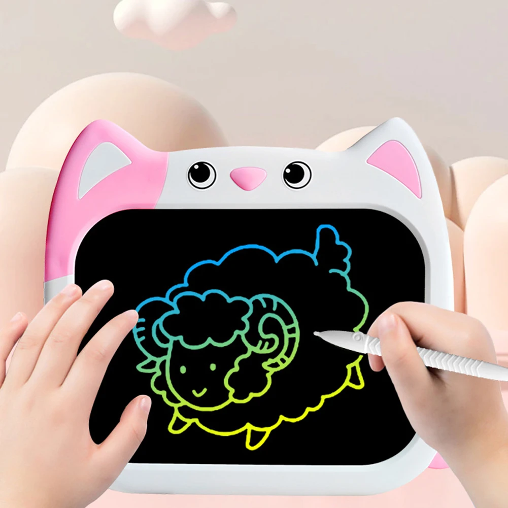 

10-дюймовый стилус в виде кошки, ЖК-планшет для письма с наклейками, портативный для мальчиков и девочек