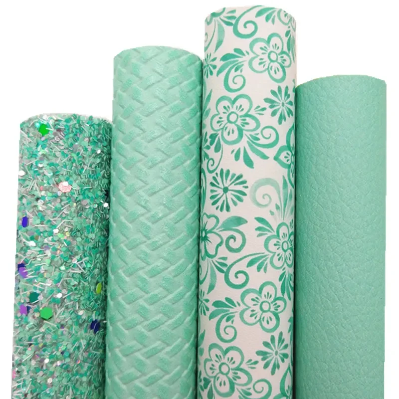 Minit Chunky Glitter Leather Flowers Printed Synthetic Weave Embossed Faux Vinyl Litchi For Bow DIY 21x29CM Q504