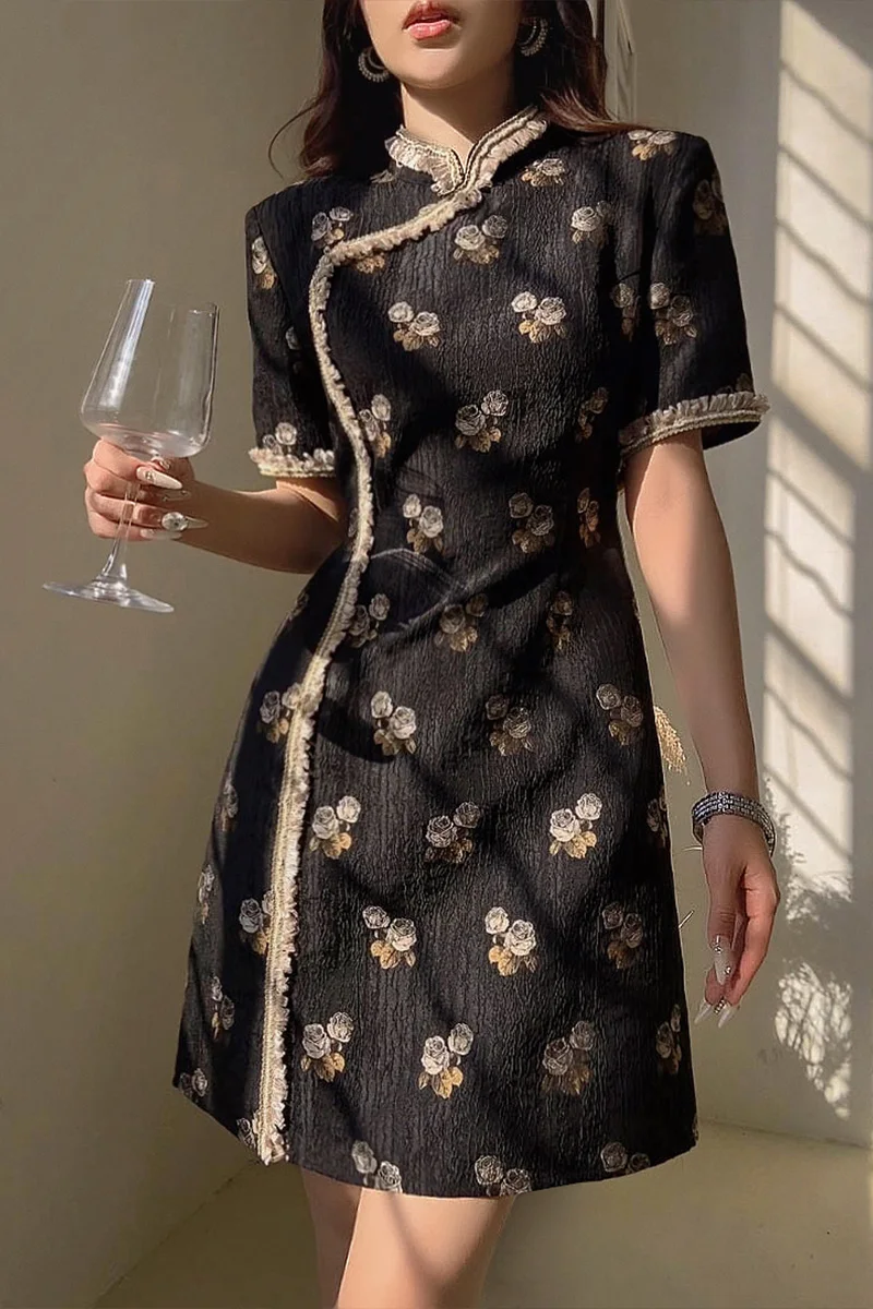 Женское жаккардовое платье в китайском стиле с пышными рукавами Y2K DA1BDR058