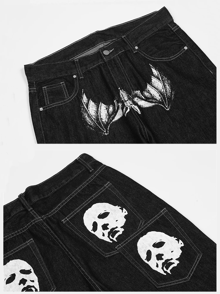 Four Seasons Jeans Men Portrait Print Jeans Men's Ins High Street Tide Brand Casual Straight Pants Trend Slim Pants Ins Hot Sale