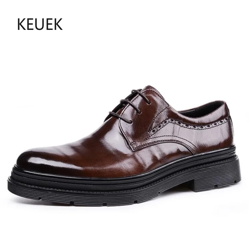 

New Men Shoes Luxury Designer Genuine Leather Business Dress Wedding Leather Shoes Male Thick Sole Breathable Derby Moccasins 5A