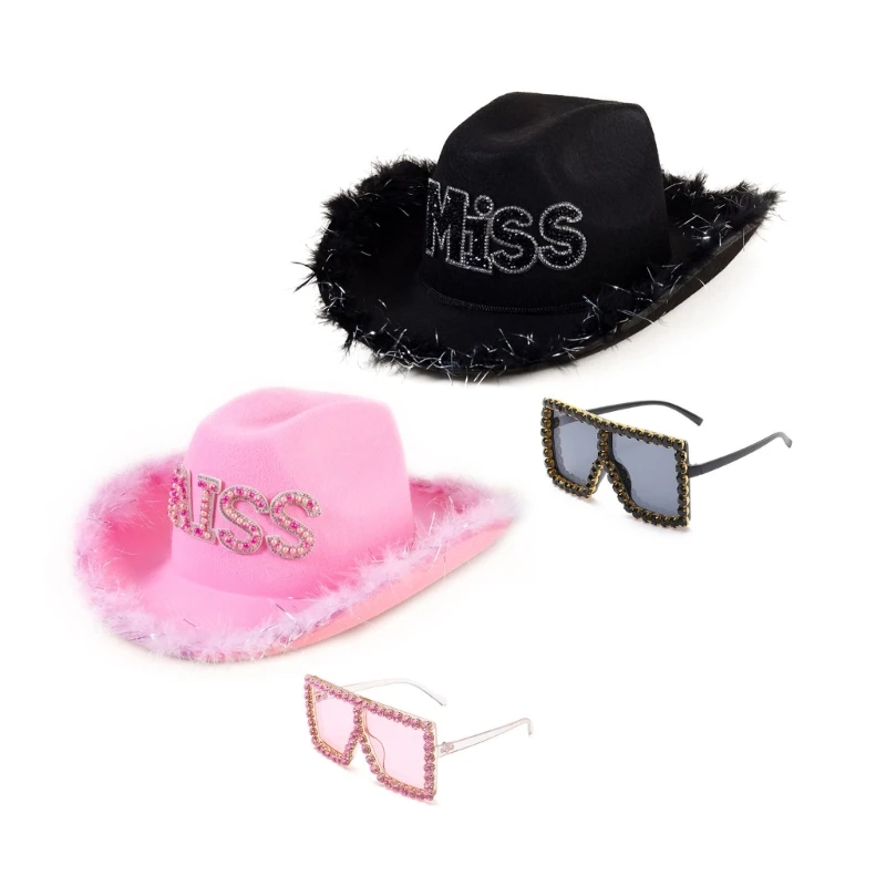 

Cowboy Hat and Sunglass Travel Cap Western Hat Outdoor Glasses Bride Cap