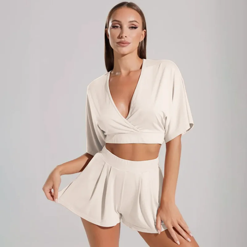 Пикантные пижамные комплекты с V-образным вырезом розовый комплект шортами