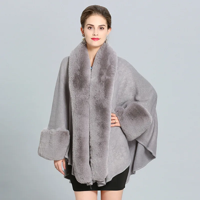 Wear loose imitation fox fur collar fur cape coat