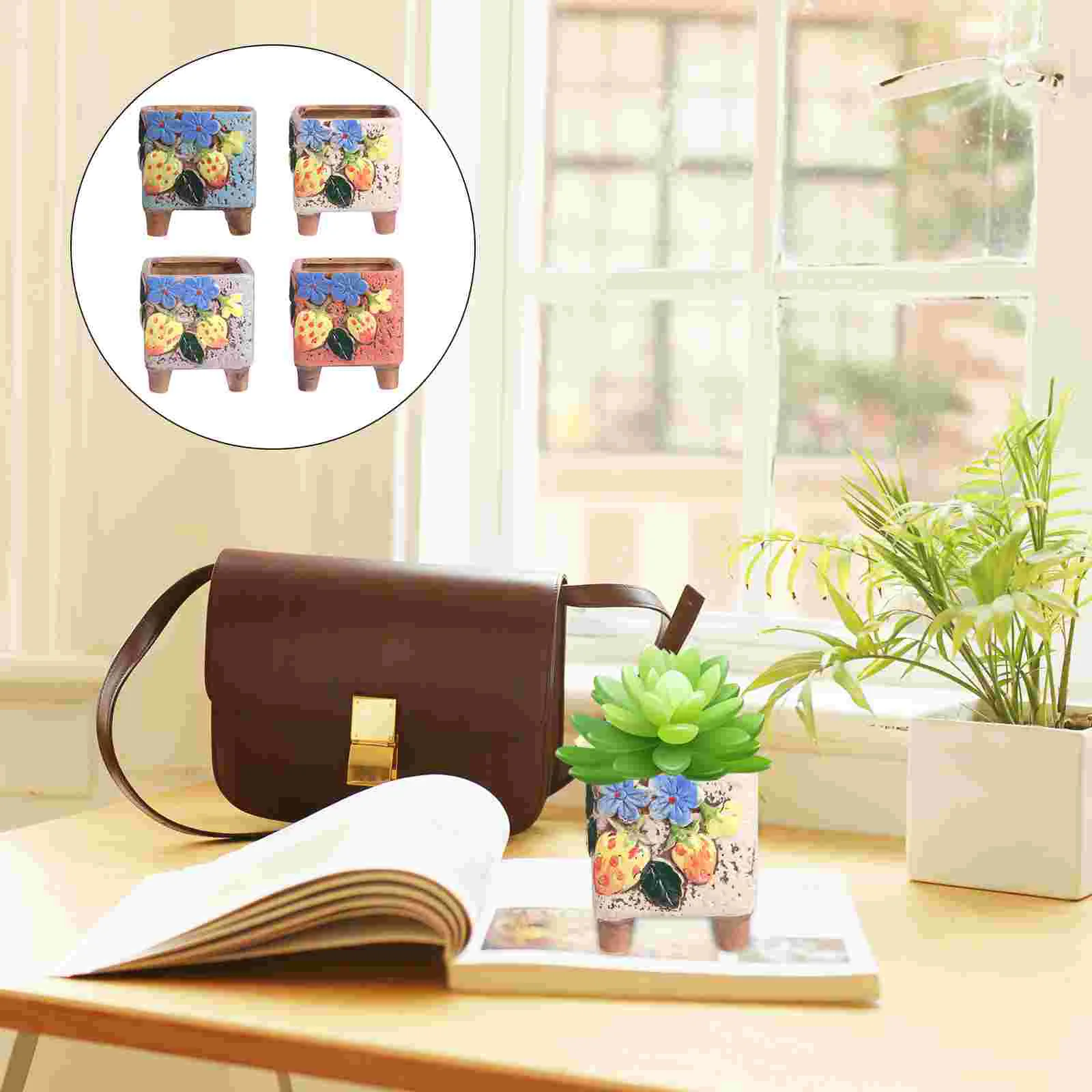 

4Pcs Planters Ceramic Basin Succulent Flower Pots Home Accessories