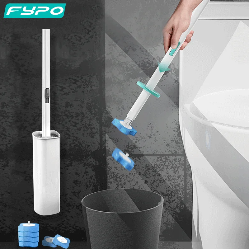 

Disposable Toilet Brush With Replacement Brush Head Wall-Mounted Cleaning Brush With Cleaning Liquid For Bathroom Clean
