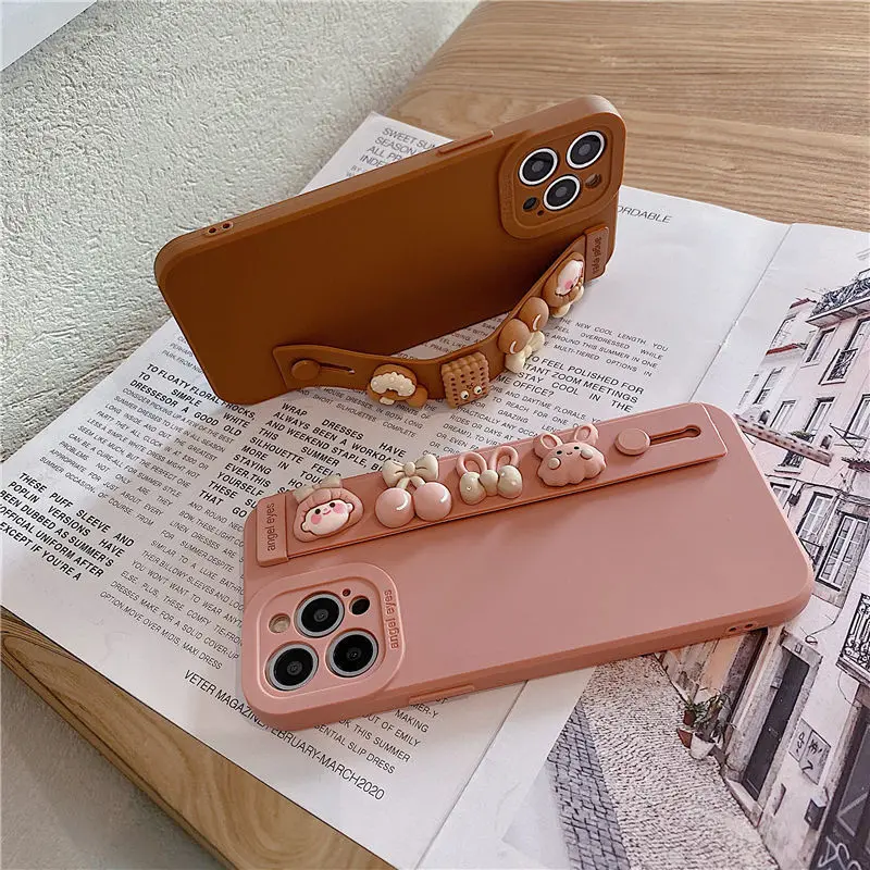 2022.Cartoon Cute Bow for IPhone11 Mobile Phone Case for IPhone13 Anti-drop Protective Shell 13promax Dust-proof Belt Wristband