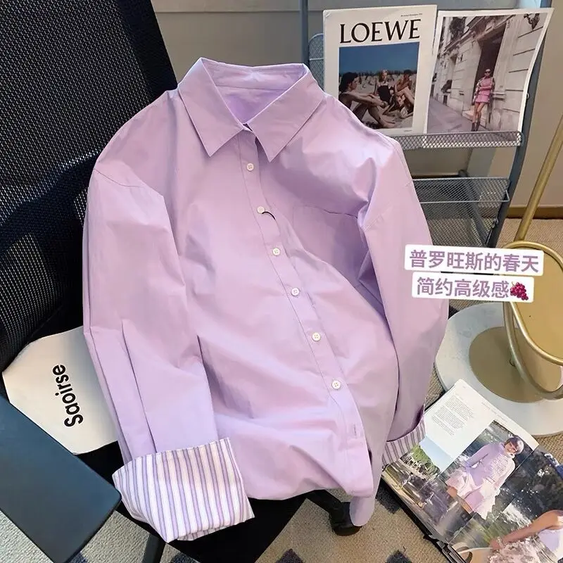 

Женская рубашка в полоску, с длинным рукавом, средней длины