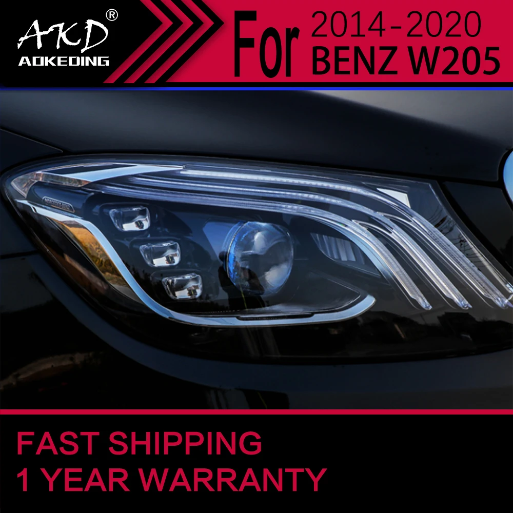 

Автомобильные фары для Benz W205 светодиодный, фары 2014-2020 C180 C200 C260 C300, передняя фара Drl, объектив проектора, автомобильные аксессуары