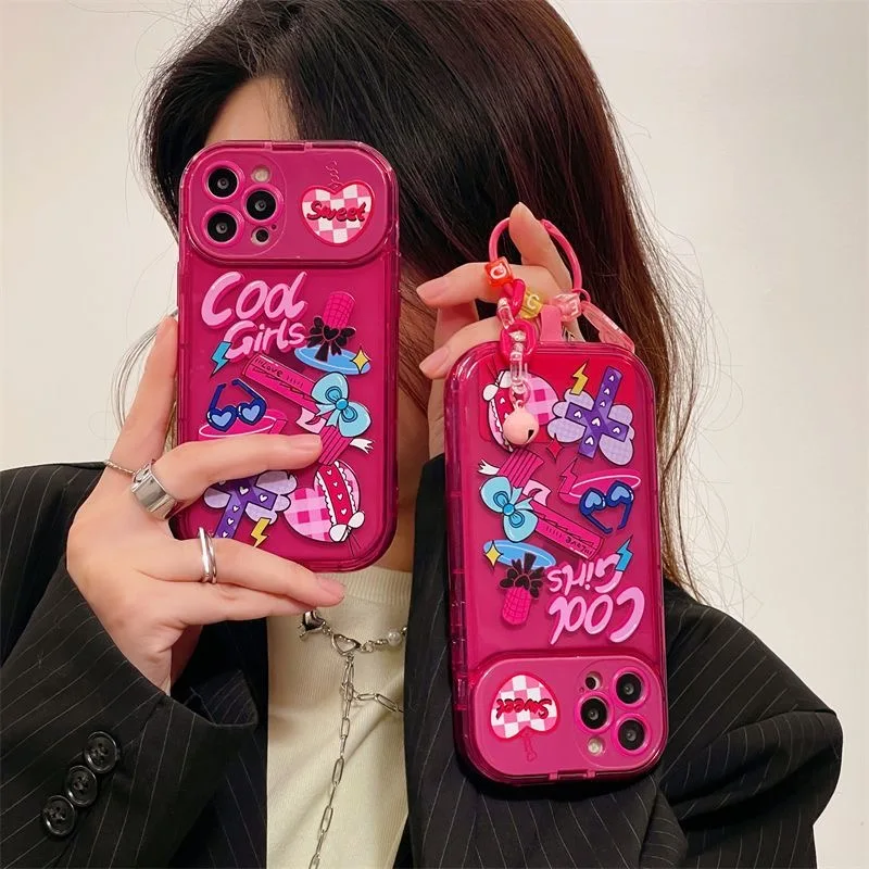 

Fashion Cool Y2k Girl Stickers with Pendant Vanity Mirror Phone Case for IPhone 14 13 12 11 Pro Max X XR XS MAX 7 8Plus Cover