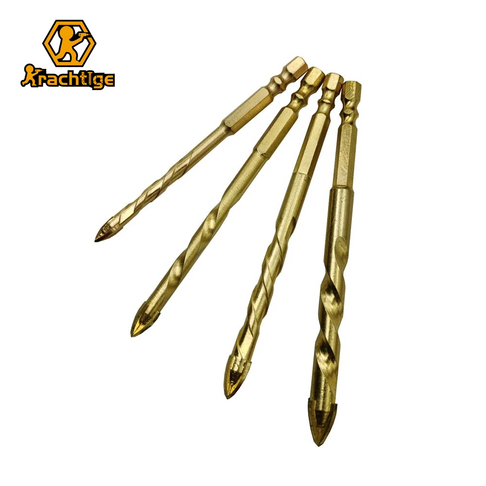 Krachtige 4Pcs Lengthened Glass Drill Bits Set Electrophoretic Gold Process Coated for Power Tools 1/4