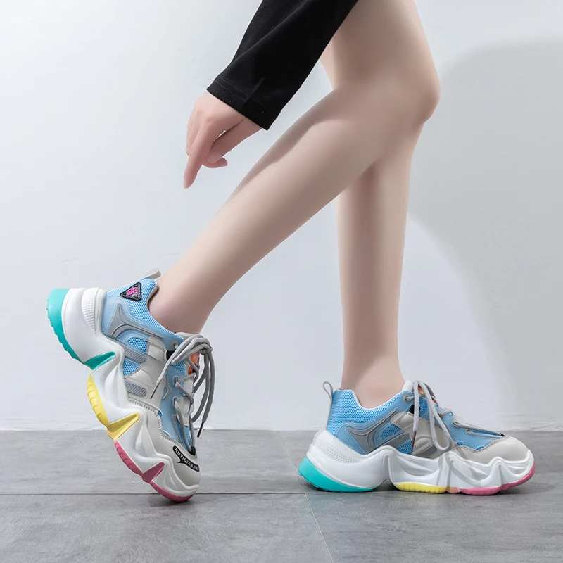 

Women's Sneakers Thick Bottom Wear-resistant Women's Autumn Shoes Tennis Female Breathable and Comfortable Laces Sports Shoes