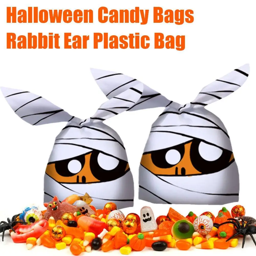 

50pcs Halloween Candy Bags Rabbit Ear Plastic Bag For Kids Gift Biscuits Cookies Dessert DIY Packaging Supplies Baking Decor