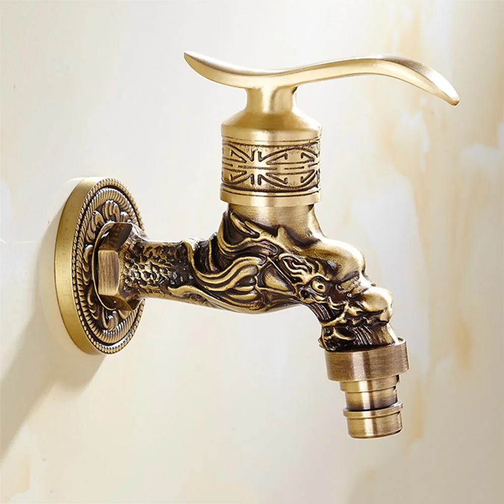 

Wall Mount Bibcock Antique Dragon Carved Brass Retro Small Tap Decorative Outdoor Garden Faucet Washing Machine Mop WC Taps