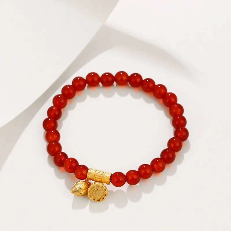 XP Jewelry-резиновый браслет с красными коралловыми бусинами подвеска в виде лотоса