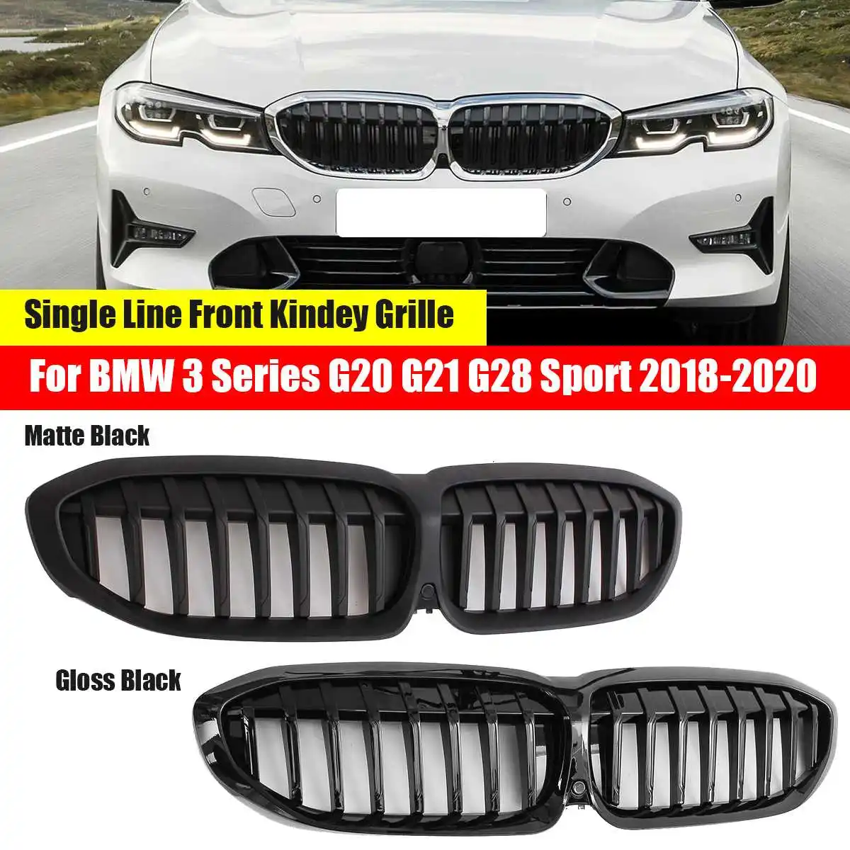 

2PCS Car styling Middle grille for BMW 3 Series G20 G21 2018-2020 ABS plastic front bumper grill Auto Center Grille vertical bar