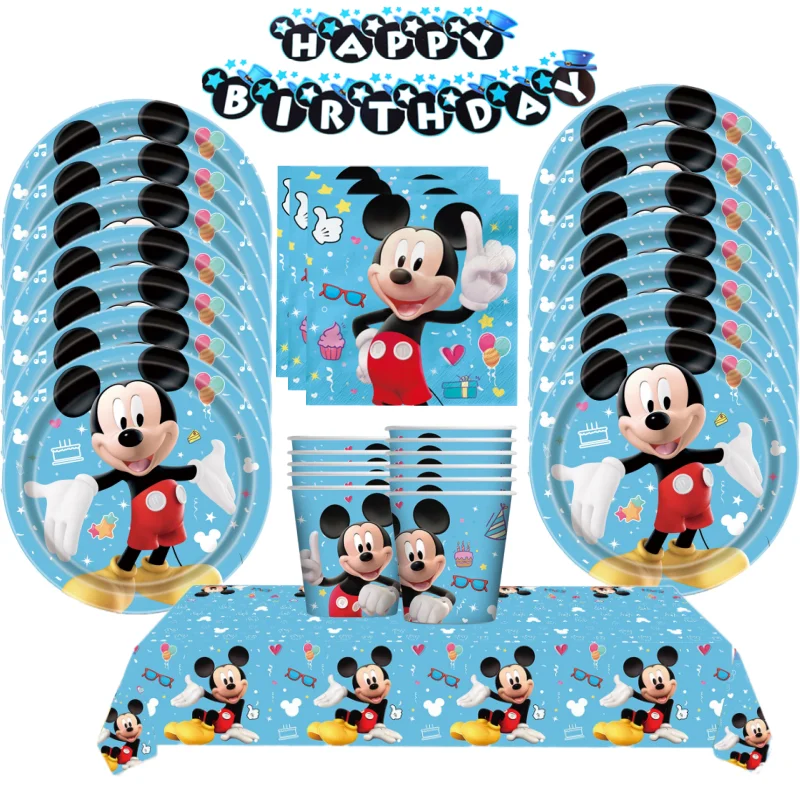 Disney мультфильм голубой Микки Маус искусственная одноразовая посуда Аксессуары