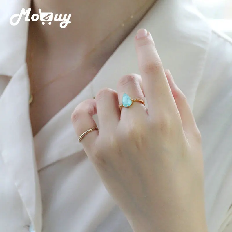 

MoBuy Vintage Gemstone Rings Natural Amazonite Ring For Women Crystal Quartz 925 Sterling Silver K Gold Plated Gift RI192