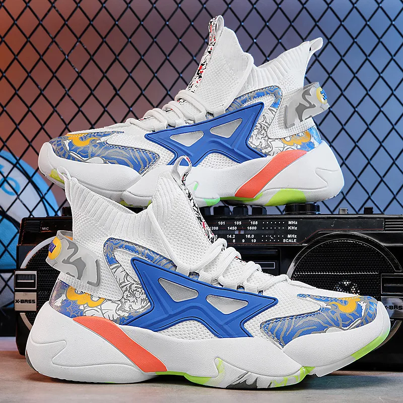 Summer Fashion Printing Men Casual Sneakers Black Chunky Mens Sock Shoes Breathable High top Man Sports Shoes zapatillas hombre