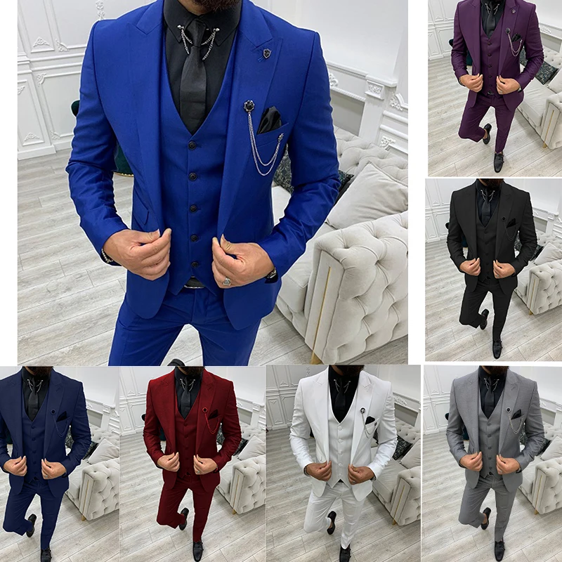[Coat + Vest + Pants]Boutique Fashion Men's Casual Suit High-end Social Formal Dress Three-piece Groom Wedding Dress