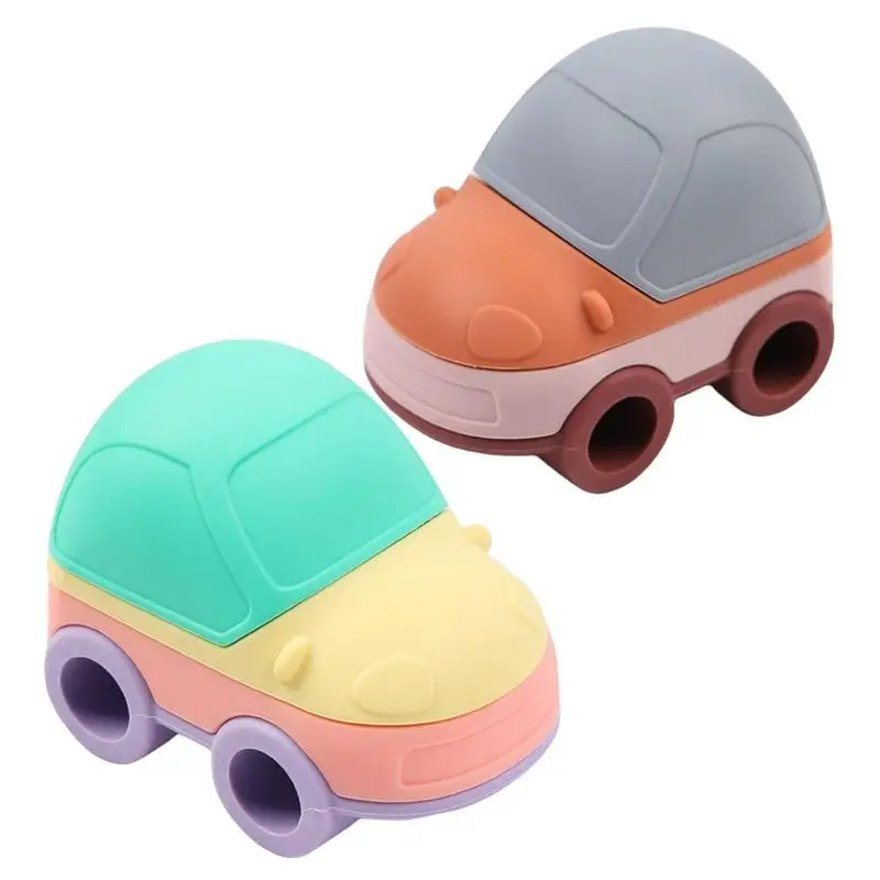 

Silicone Car Shape Stackable Baby Toy Soft Building Stacker Squeeze Game Toys Early Educational Learning Stacking Gifts for Kids