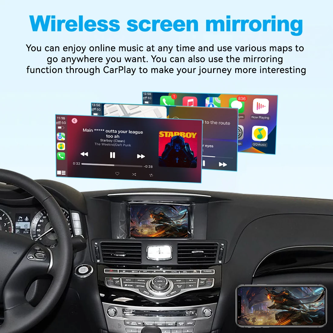 Фото Новый интерфейс JoyeAuto для Infiniti QX70 2017-2019: Беспроводной модуль CarPlay и Android Auto с поддержкой Mirror-Link и AirPlay №5