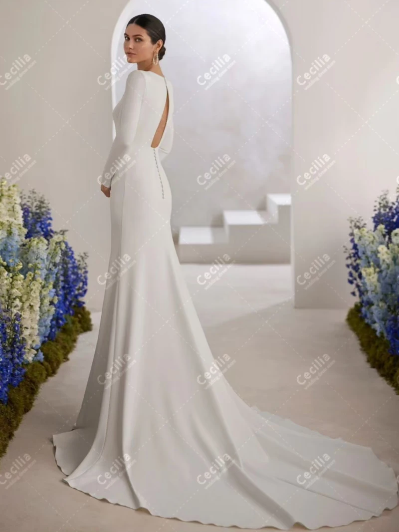 Простые свадебные платья Скромные Атласные халаты с длинными рукавами и