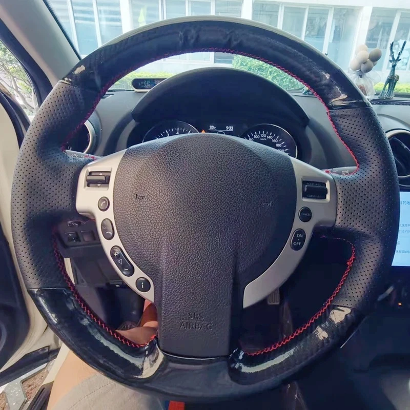 

Custom Steering Wheel Cover Carbon Fiber Genuine Leather Fit For Nissan QASHQAI X-Trail Nissan NV200 Rogue Car Accessories