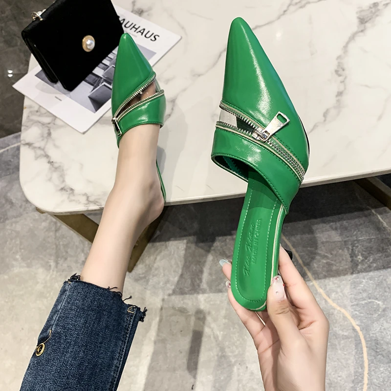 

2022 New Brand Women Short Boots Fashion Green Ladies Sandals Pumps Shoes Pointed Toe Zipper Winter Chelsea Boots Shoes