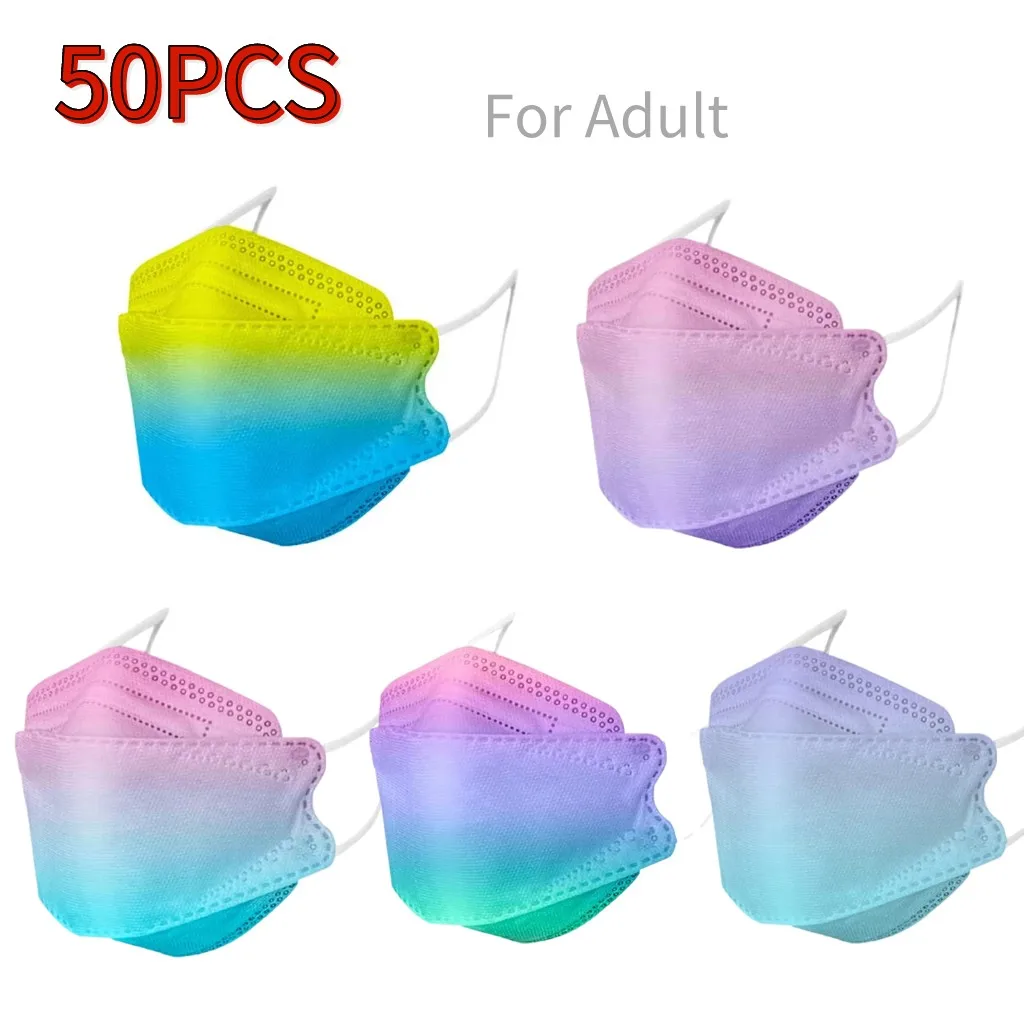

50PCS Gradient Fish Mask Women Men Adult 4ply Disposable Masks Mascarillas Desechables Mondkapje Masque Noir Halloween Cosplay