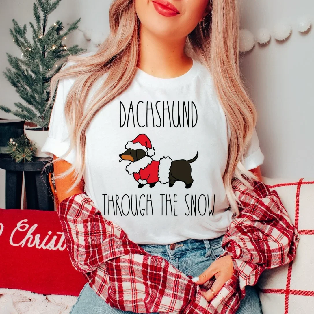 Женский топ с забавной собакой Dachhund Through The Snow милая футболка в акварельном стиле