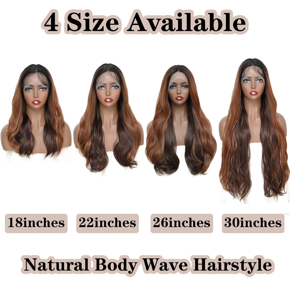 X-TRESS Body Wave Synthetic Lace Wigs Medium Length Ombre Brown Middle Part Soft Swiss Front Wig For Women Fluffy Hairpiece |