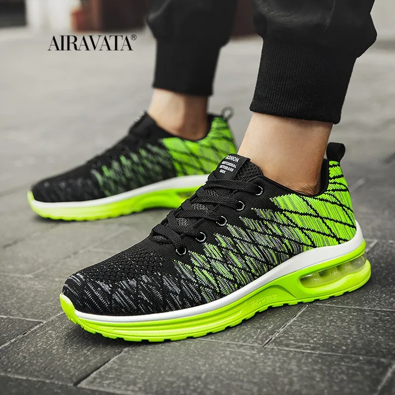Casual Men Running Shoes Air Cushion Breathable Male Mesh Sports Shoes Comfortable Athletic Trainers Soft Non-slip Lace-Up