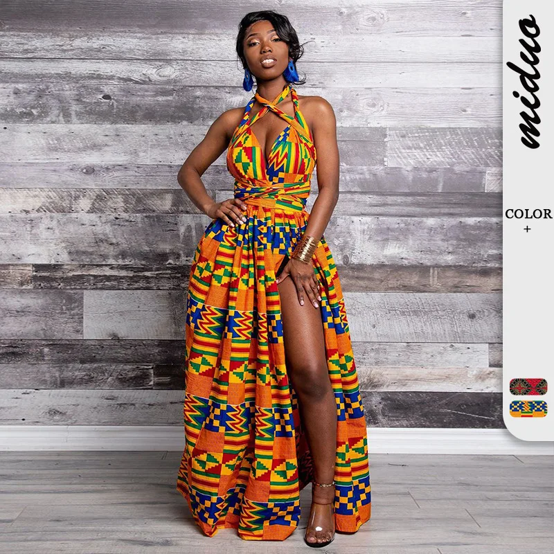 

Африканские платья, женское сексуальное длинное платье без рукавов, облегающее Плиссированное свадебное платье с высокой талией и разрезом